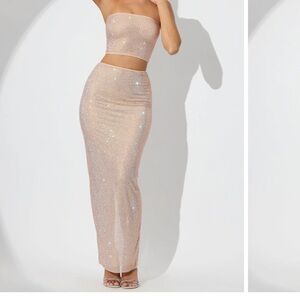Oh Polly Nude Sequin Skirt Set